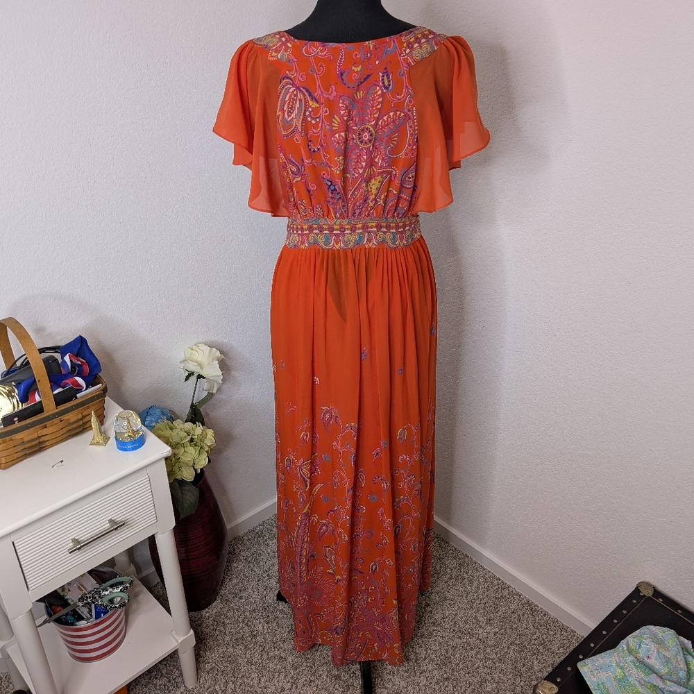 💘 Anthropologie Maeve NWOT blushed paisley Boho maxi floral cape dress, 00P - Picture 4 of 7